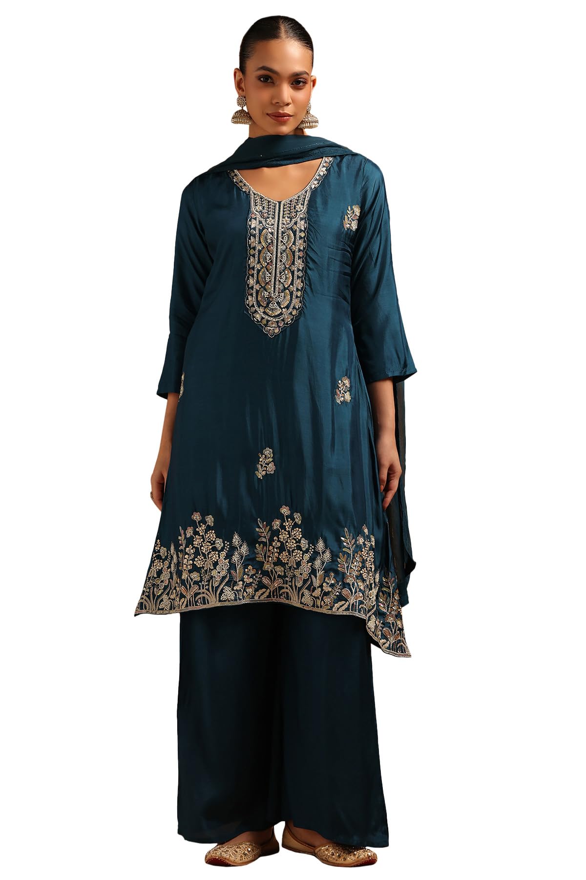 Soch Women Roman Silk Floral Suit Set with Hand Embroidery and Bead Details
