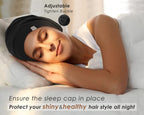 Yanibest 100% Mulberry Silk Lined Sleep Cap Christmas Silk Bonnet for Sleeping - Dark Black Hair Cover Bonnet for Natural Hair A