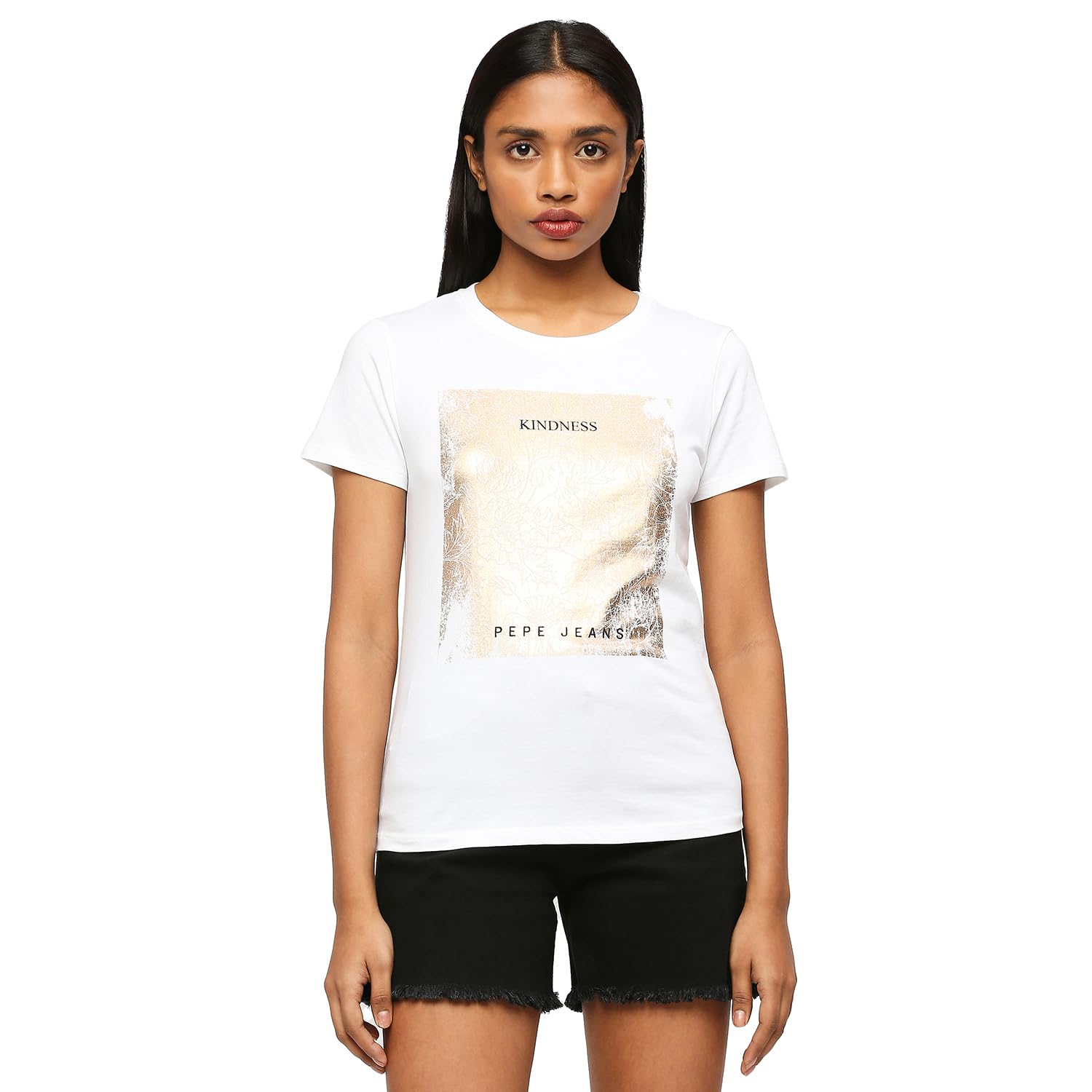 Pepe Jeans WomenS Regular Fit Foil Printed T-Shirts