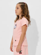 The Souled Store Hello Kitty: Cheery Girls Round Neck Short Sleeves Pink Embroidered Cotton T-Shirts