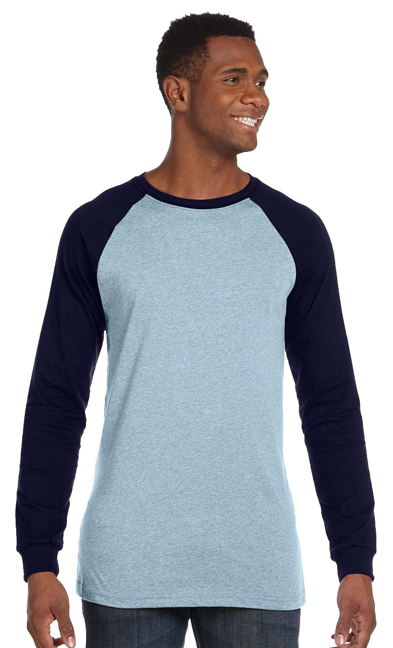 Mens Jersey Long-Sleeve Baseball T-Shirt - BABY BLUE NAVY - S(D0102H7WE6J)