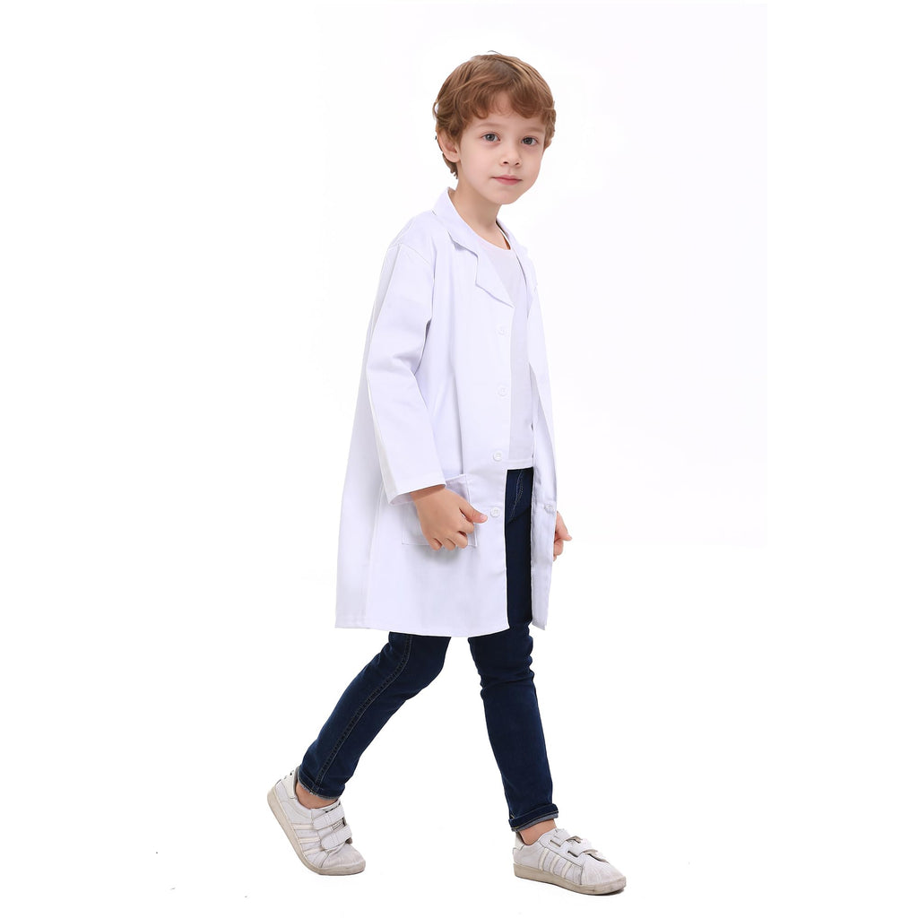 TopTie Kids Lab Coat for School Scientists Halloween Costume-White-10/12