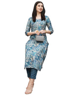 ANNI DESIGNER Womens Cotton Blend Straight Fit Printed Kurta with Pant (Seep Blue_XXL_Blue_XX-Large)