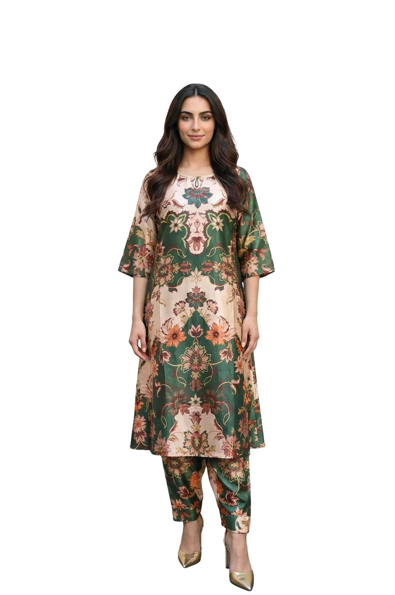 Aurelia WomenS Green Floral Printed Straight Kurta With Trouser Set - (As16495-510301-S)