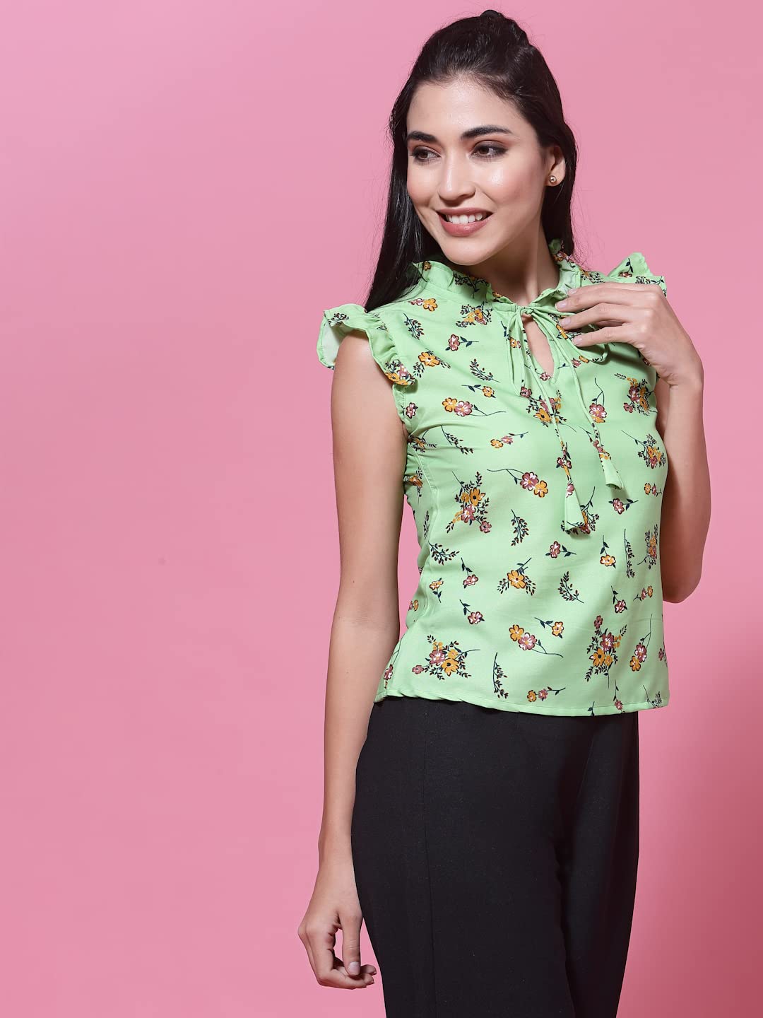 OOMPH! Sleeveless Tops for Women, Green - mt475