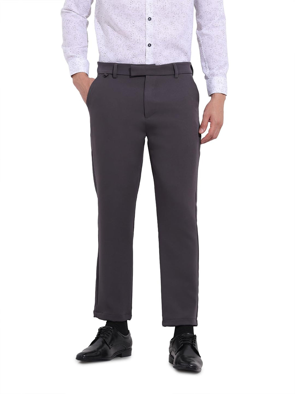 The Indian Garage Co Mens Slim Fit Solid Mid-Rise Stretchable Smart Casual Trousers Pants