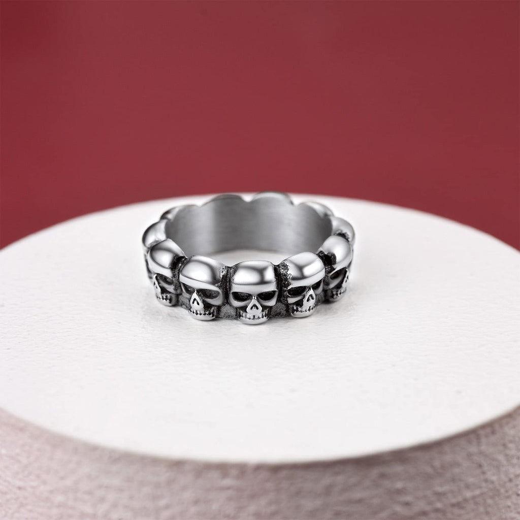 FaithHeart Skull Rings Punk Stainless Steel Biker Ring for Men Great Halloween Costume Decorations