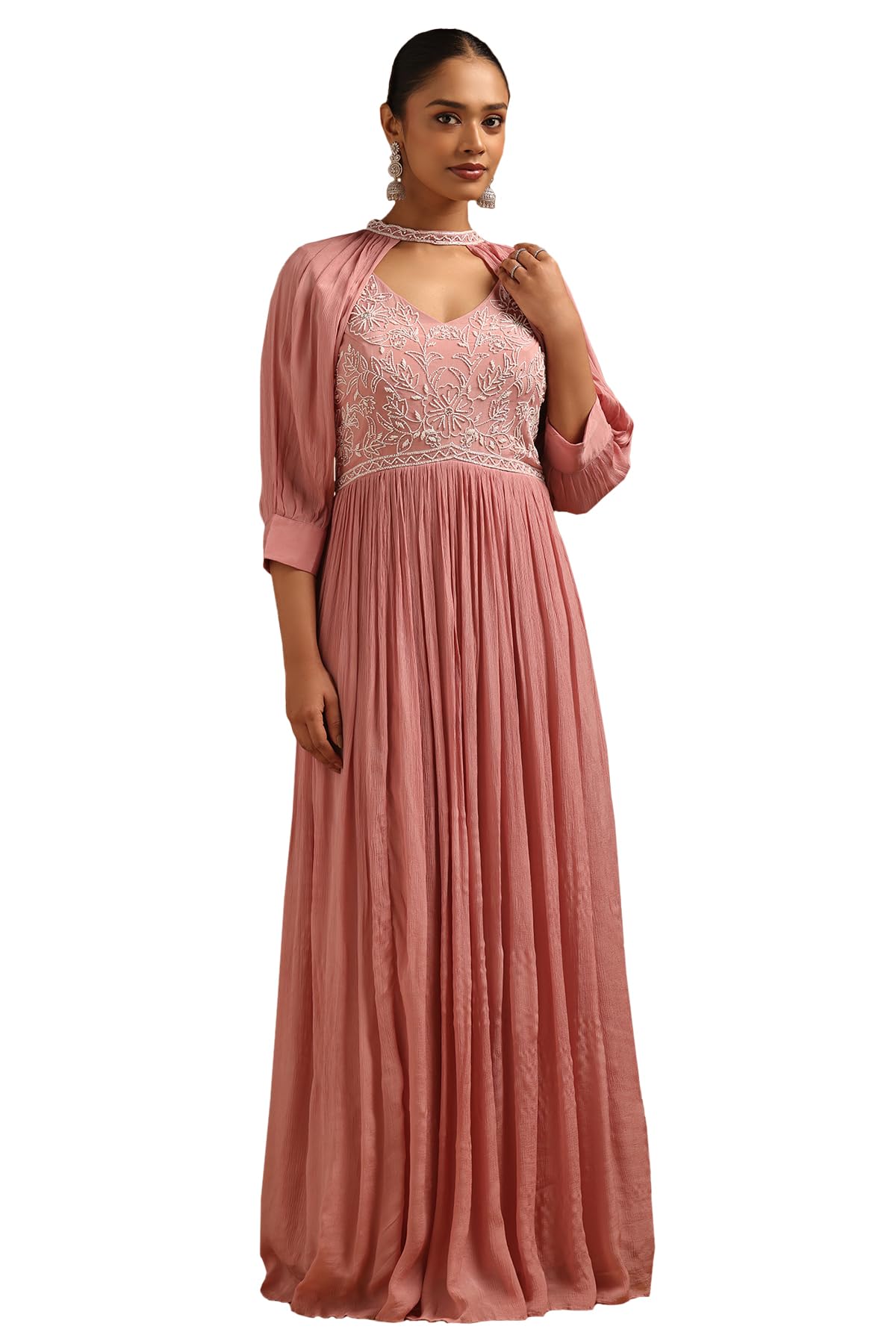 Soch Women Chinon Floral Gown with Cutdana