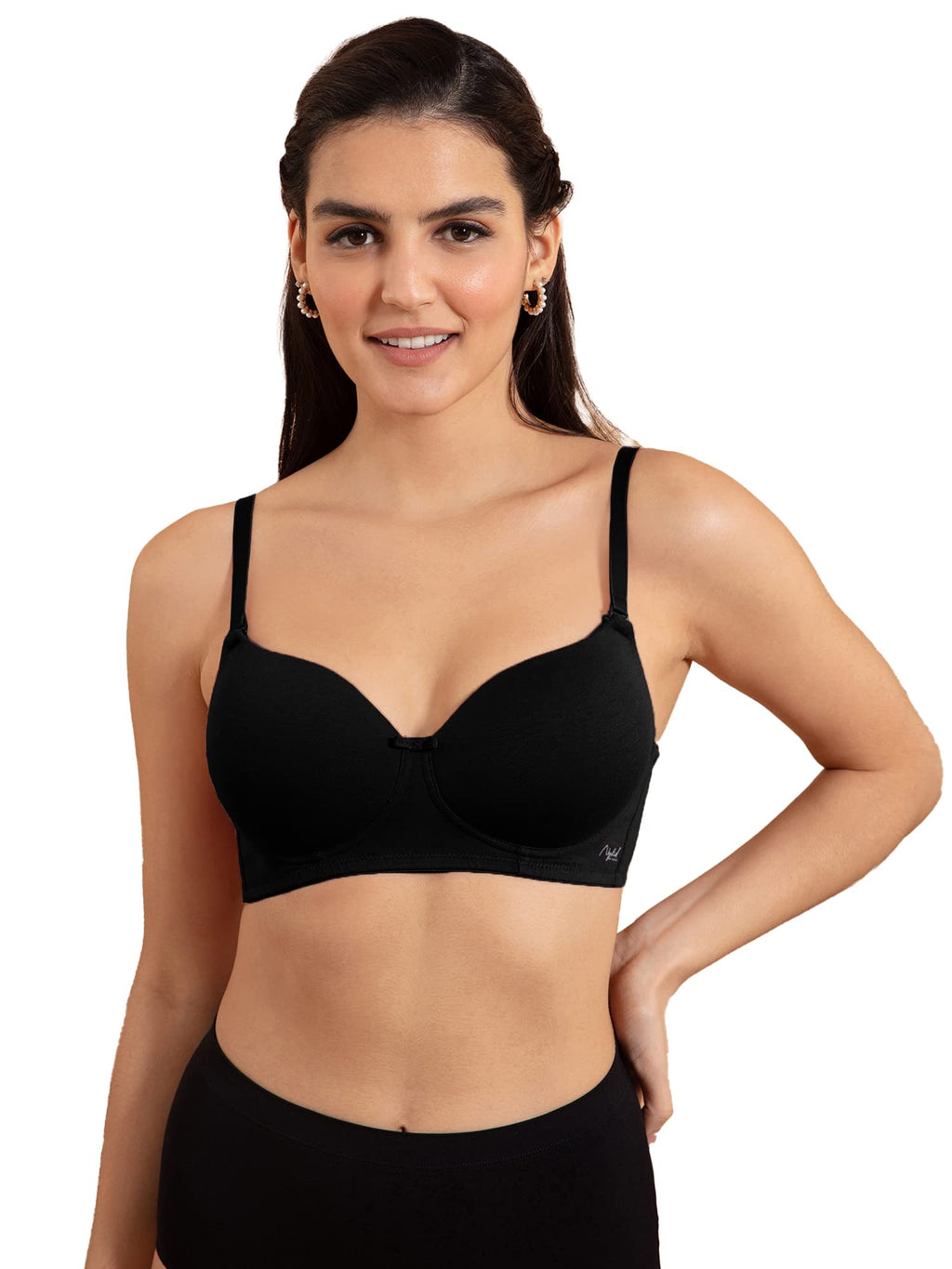 NYKD by Nykaa Breathe Cotton All Day Comfort Padded Non Wired T-Shirt Bra Nyb198 Black (36B)