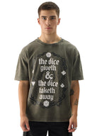 The Souled Store Official Dungeons & Dragons: Dice Give & Take Short Sleeve Round Neck Grey Graphic Printed Cotton Oversized T-S