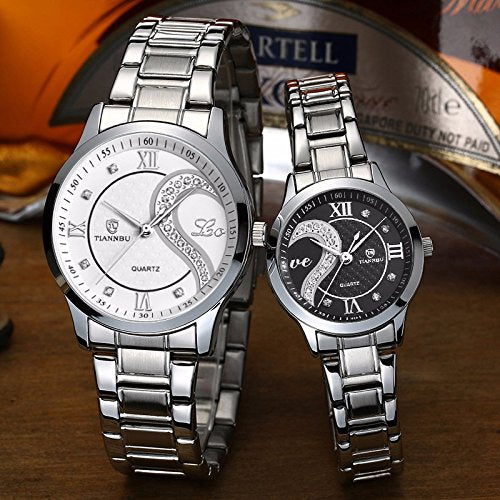 DREAMING Q&P Romantic His and Hers Watches - fq102 Stainless Steel Pair Hearts Wristwatches for Men Women Set of 2