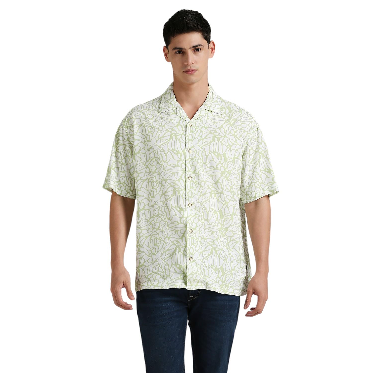 Pepe Jeans Men Rayon Print Relaxed Fit Shirt (Pm308705_Mint Green, Large