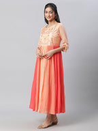 Aurelia Women Orange Solid Polyester Flared Dress