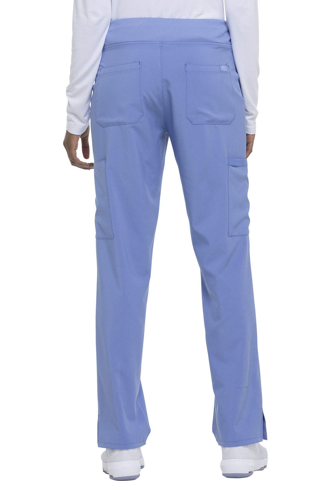 Dickies Women's Scrub Pants Natural Rise Tapered Leg Pull-On Bottoms with 7 Pockets and Knit Waistband DK005, L, Ciel