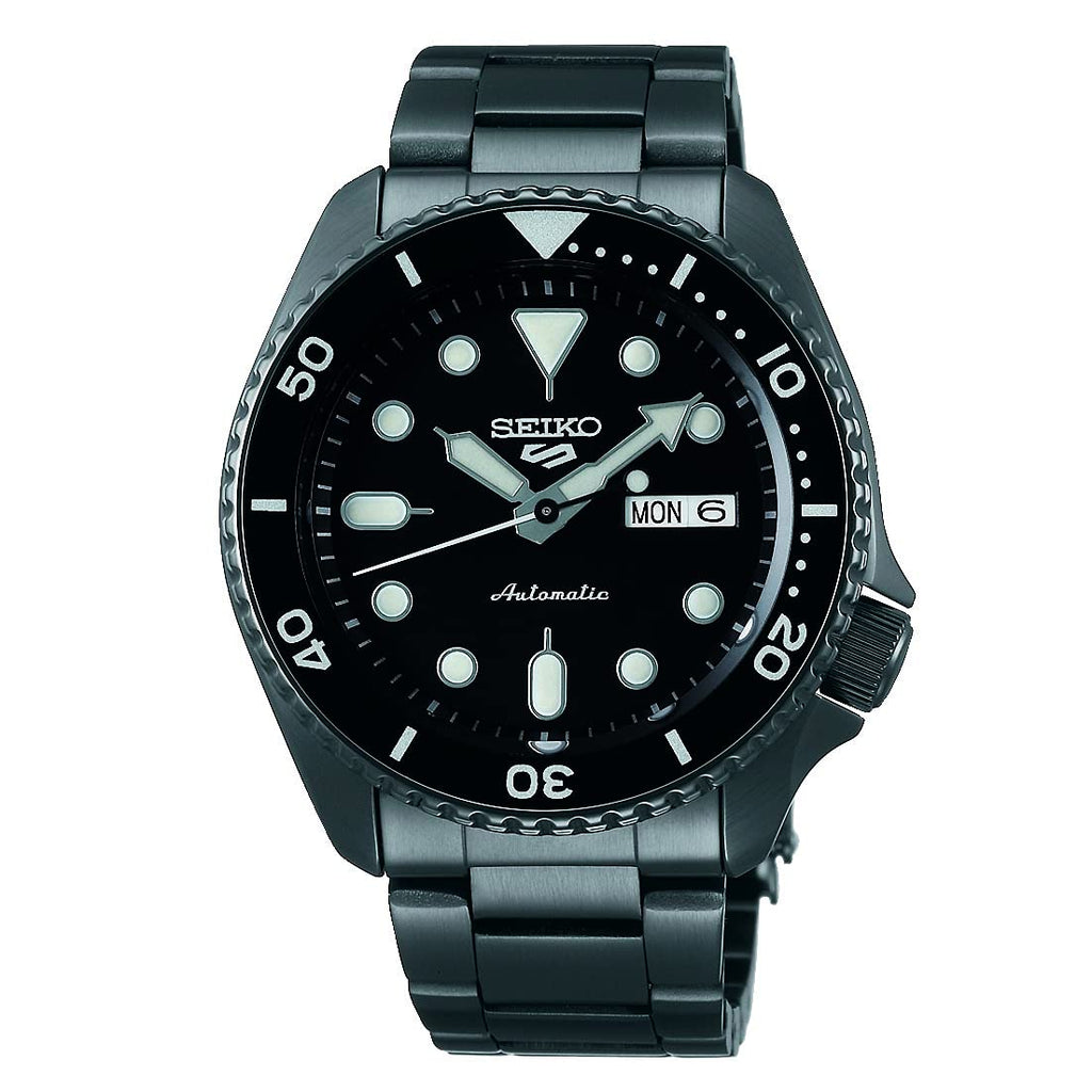 SEIKO SRPD65 Automatic Watch for Men - 5 Sports - Black Dial, Day/Date Calendar, LumiBrite Hands and Markers, and Rotating Bezel
