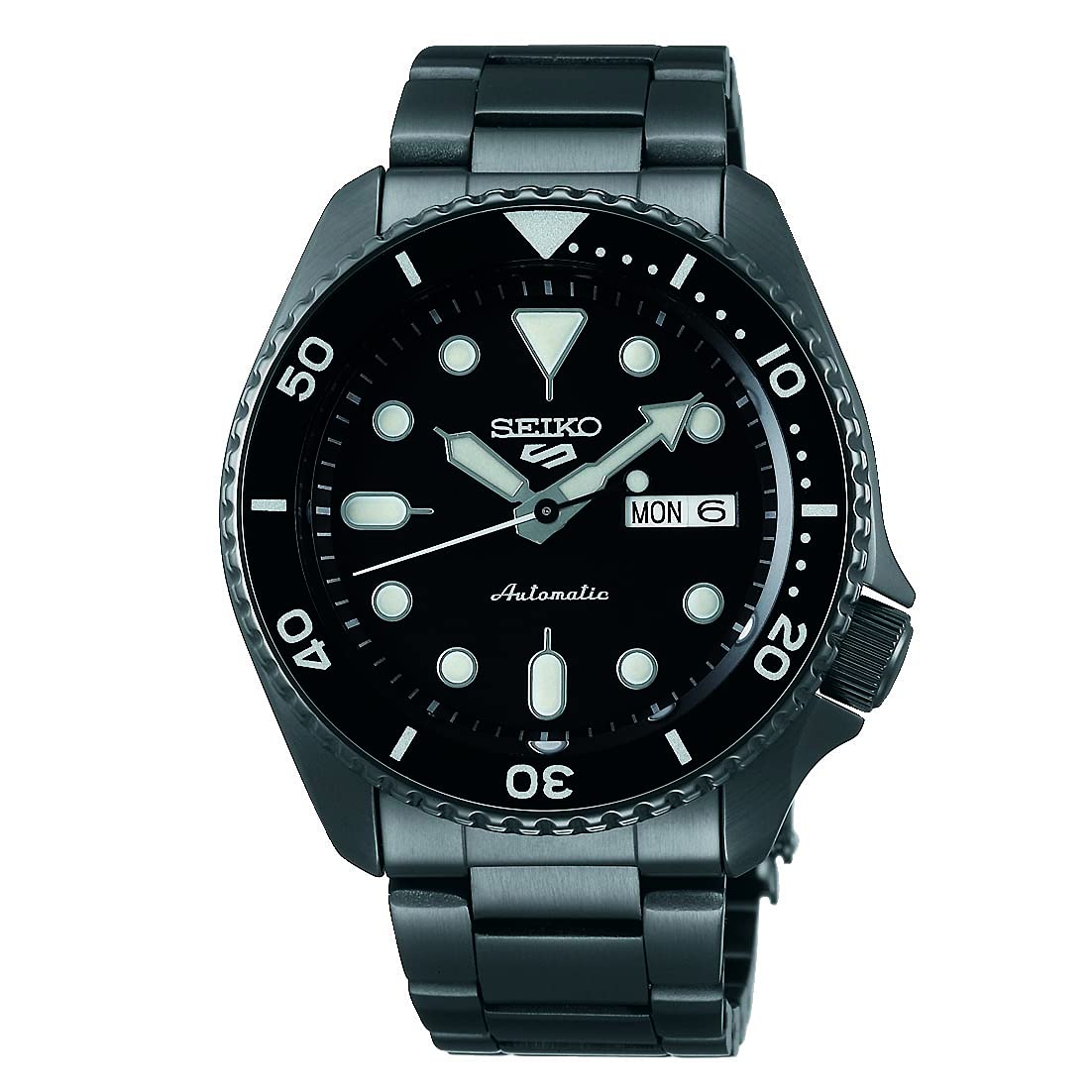 SEIKO SRPD65 Automatic Watch for Men - 5 Sports - Black Dial, Day/Date Calendar, LumiBrite Hands and Markers, and Rotating Bezel