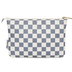 Narwey Small Makeup Bag for Purse Travel Makeup Pouch Cosmetic Bag Zipper Pouch Bags for Women (Grayish Blue Checkerboard)