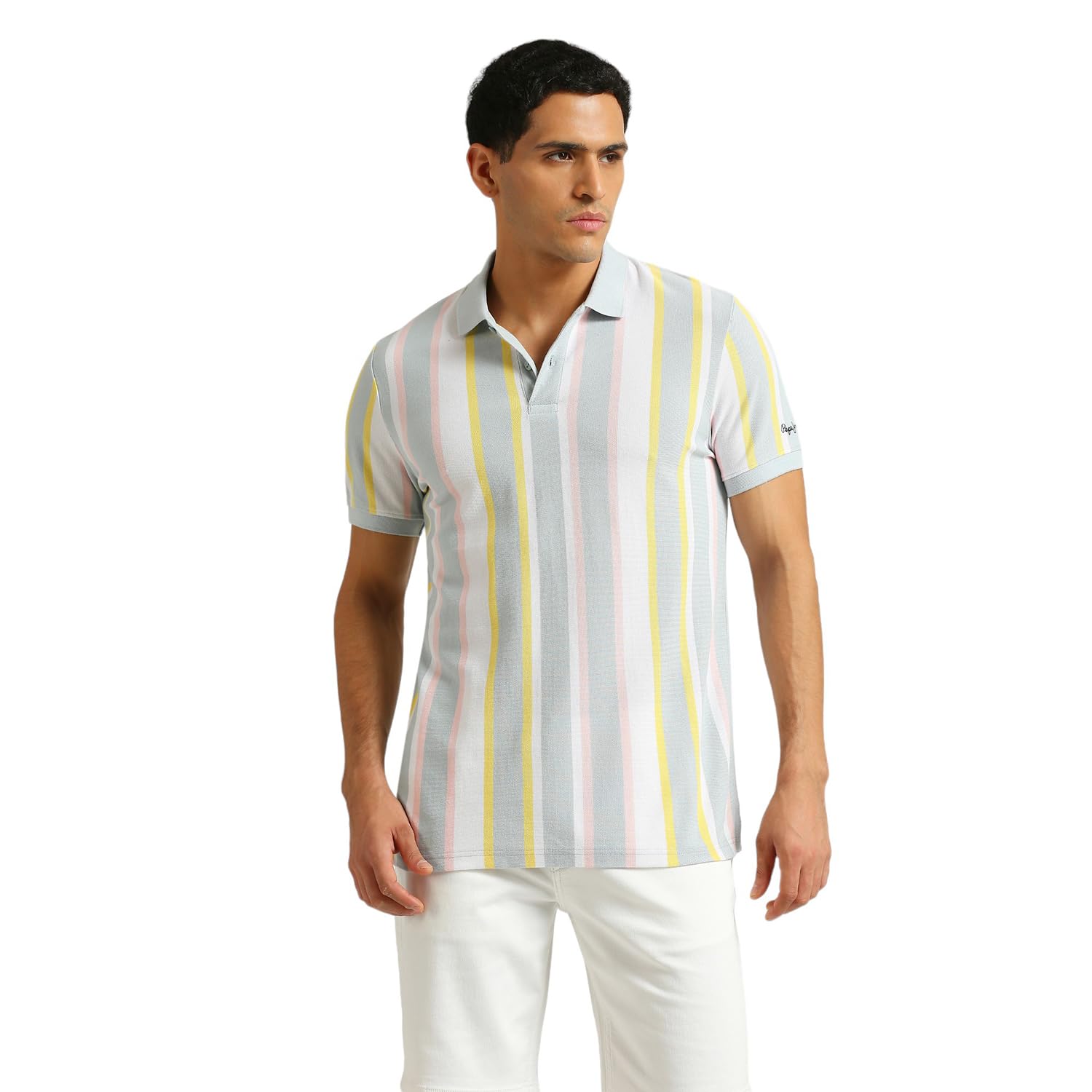 Pepe Jeans MenS Striped Regular Fit T-Shirt (Pm542194_Sky Blue