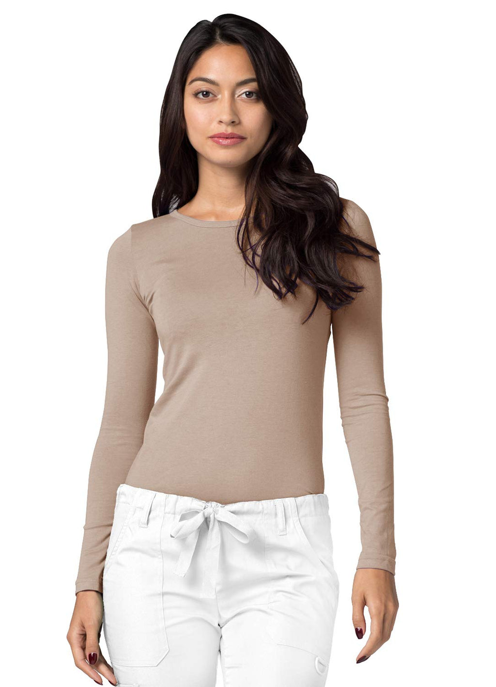 Adar Underscrubs for Women 2 Pack - Long Sleeve Underscrub Comfort Tee - 2902 - Khaki - S