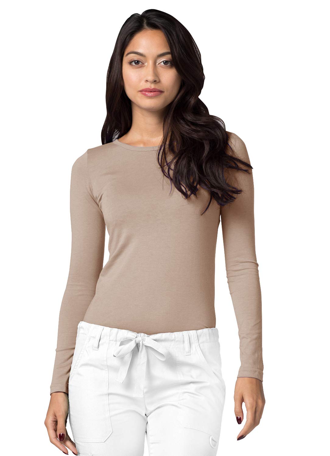 Adar Underscrubs for Women 2 Pack - Long Sleeve Underscrub Comfort Tee - 2902 - Khaki - XS