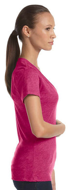 Ladies Triblend Short-Sleeve Deep V-Neck T-Shirt - BLUE TRIBLEND - S(D0102H7WB6J)