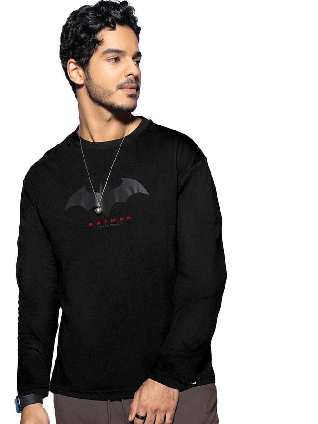 Bewakoof Mens Batman Graphic Printed 100% Cotton T-Shirt - Regular Fit, Round Neck, Full Sleeves
