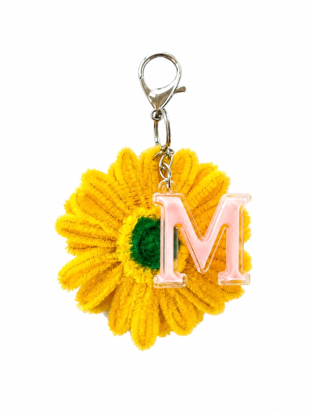 Morel Keychain With Sunflower Design, Pipe Cleaner Material, Metal, Unisex Bag Hanging For Purse And School Bag With Initials (M 8.544