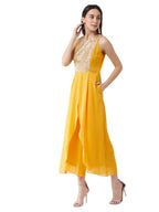Miss Chase Womens Halter Neck Sleeveless Embellished Regular Jumpsuit (MCSS25D91-84-183-06, Mustard, XL)