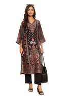 Varanga Women Black Ethnic Floral Printed Kurta With Solid Trouser - Comfortable & Stylish Set For A Chic Look