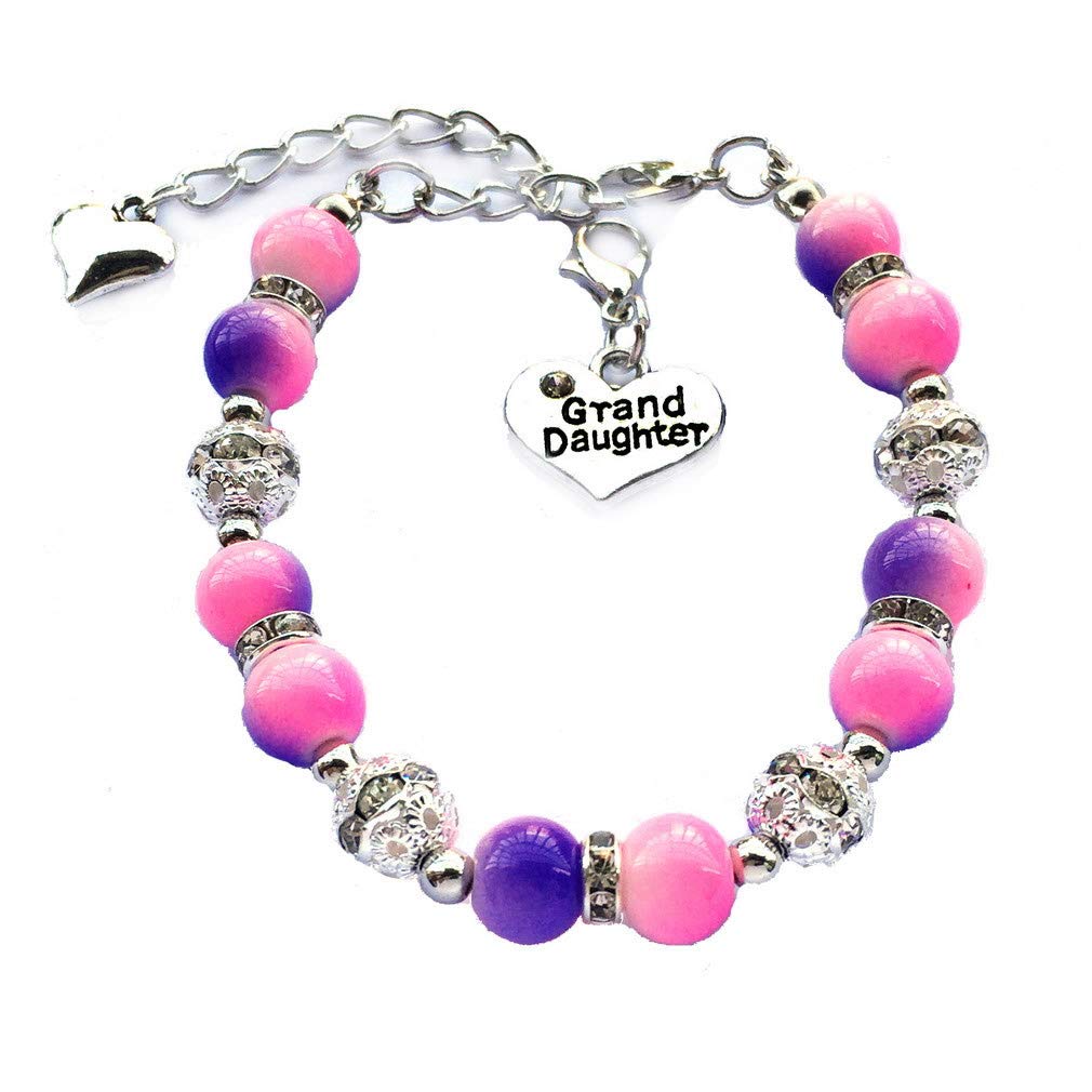 DOLON Pink with Violet Color Rhinestone Crystal Gift for Granddaughter Bracelet Jewelry Birthday Graduation Christmas