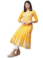 ANNI DESIGNER Womens Georgette Chikankari Embroidered Anarkali Kurti (Naav Yellow-Nw2_S_Yellow_Small)
