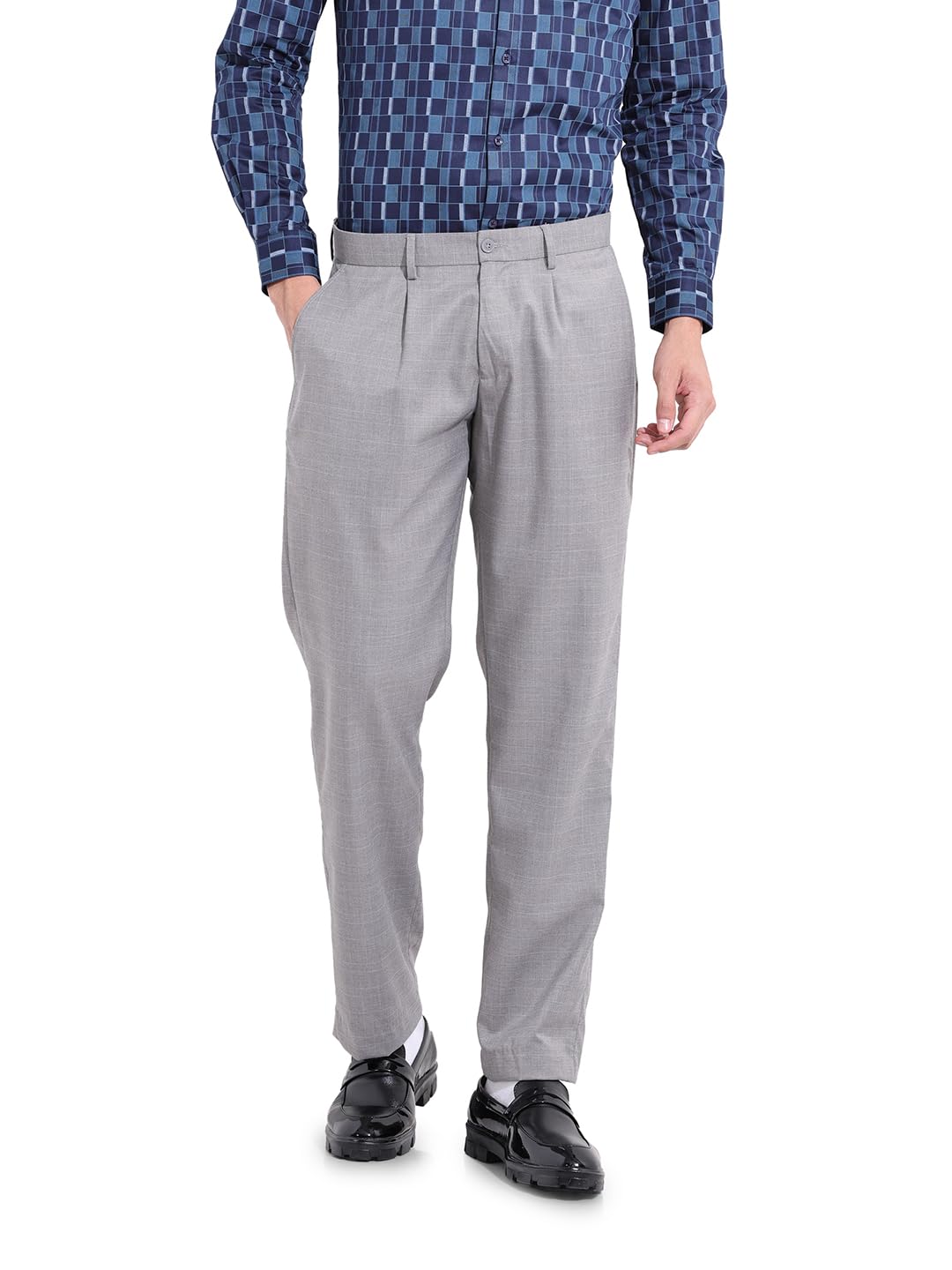 The Indian Garage Co Mens Regular Fit Checkered Mid-Rise Stretchable Formal Trousers Sweater