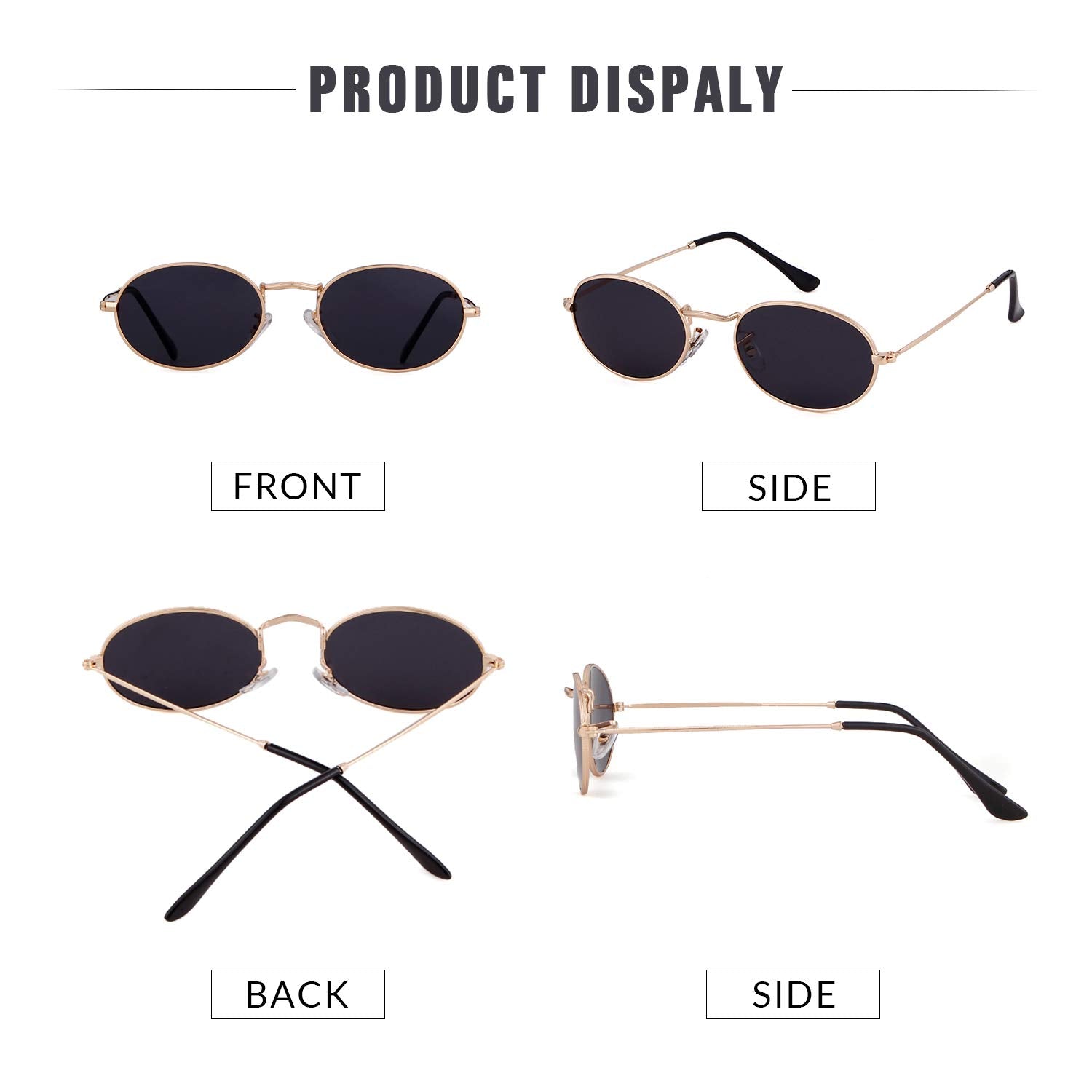 GIFIORE Oval Sunglasses for Women Men,Vintage Retro 90s Sunglasses Trendy Fashion Small Sun Glasses Unisex Style (Gold Frame Gre