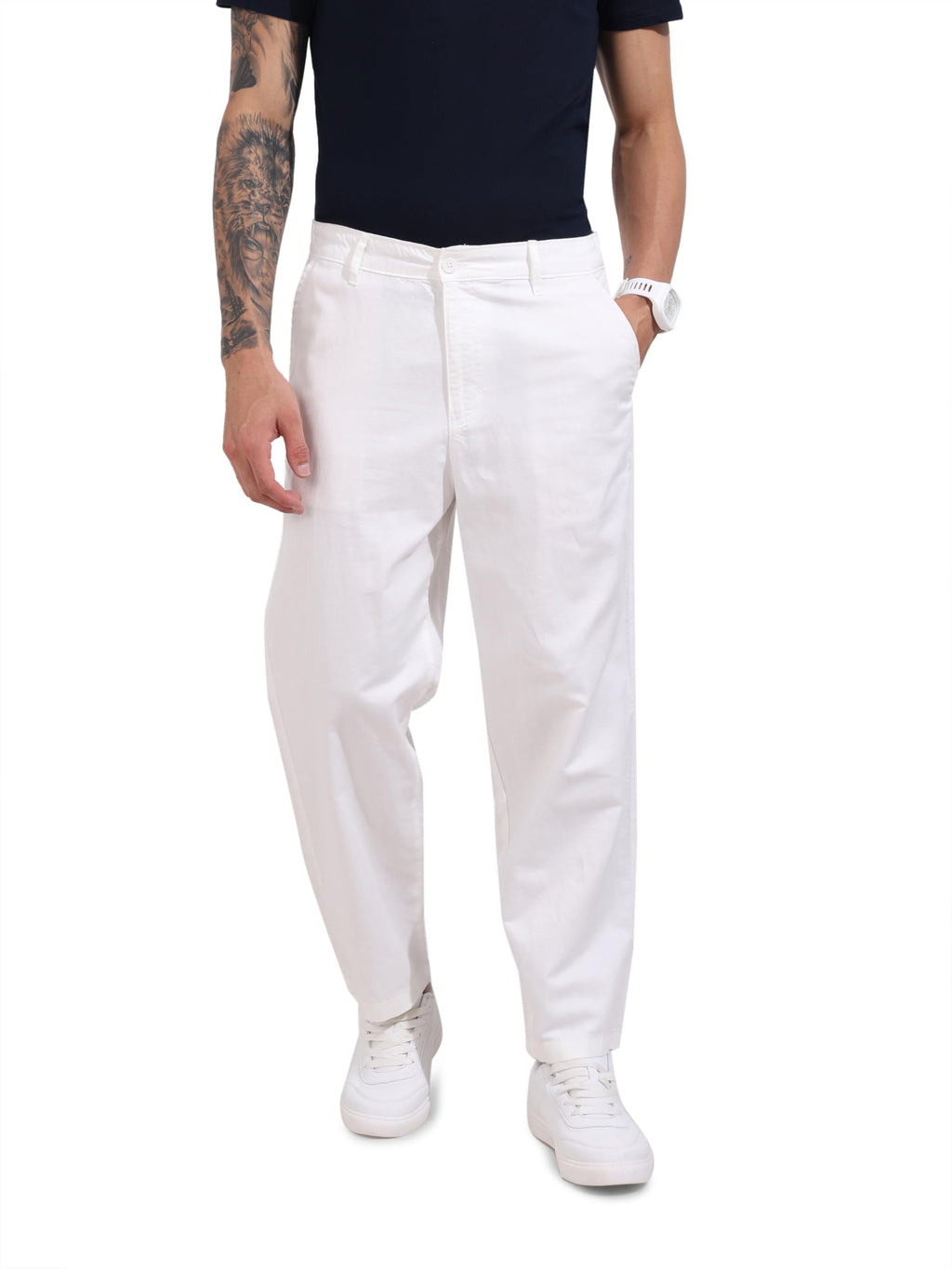 The Indian Garage Co Mens Mid-Rise Relaxed Fit Trousers Pants