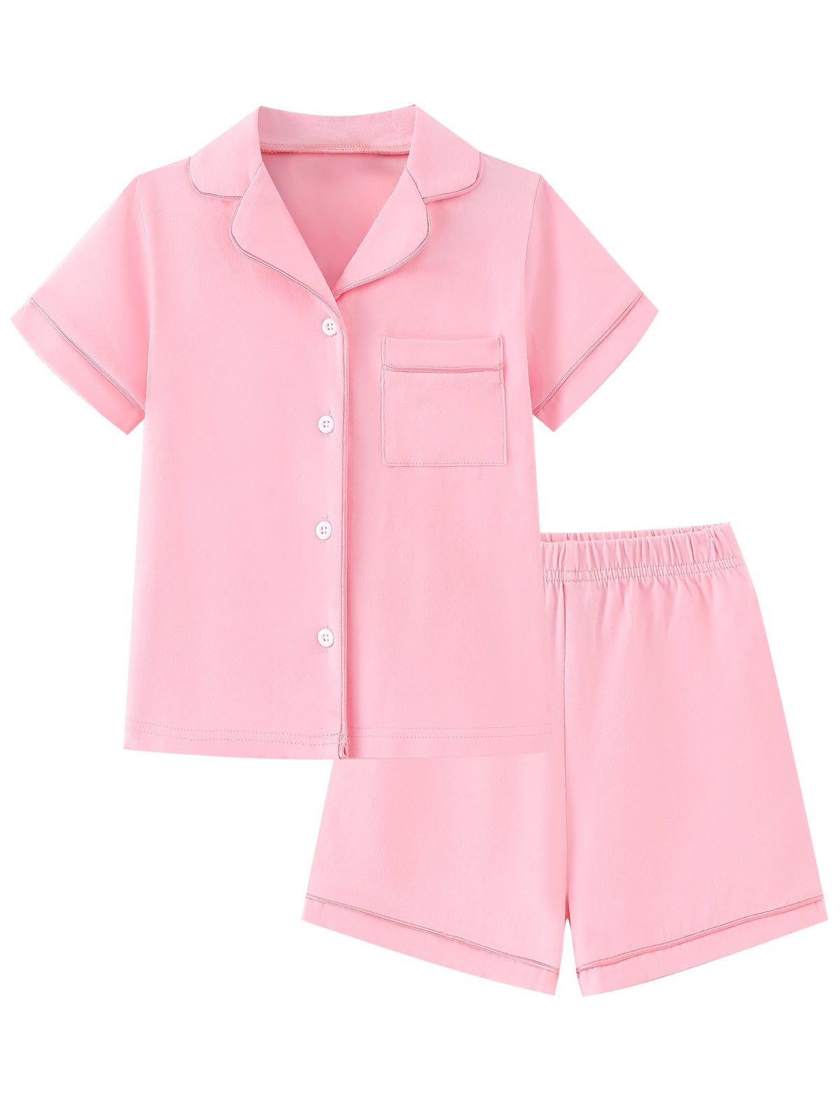 Mikrdoo Girls Pajamas Toddler Cotton Soft Button Down Short Sleeve Pjs Set Summer Sleepwear for Little Kids Size 27, Pink, 5T 5