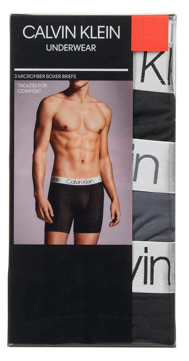 Calvin Klein Mens 3 Pack Chromatic Microfiber Boxer Briefs (Black/Grey/Black, Medium)