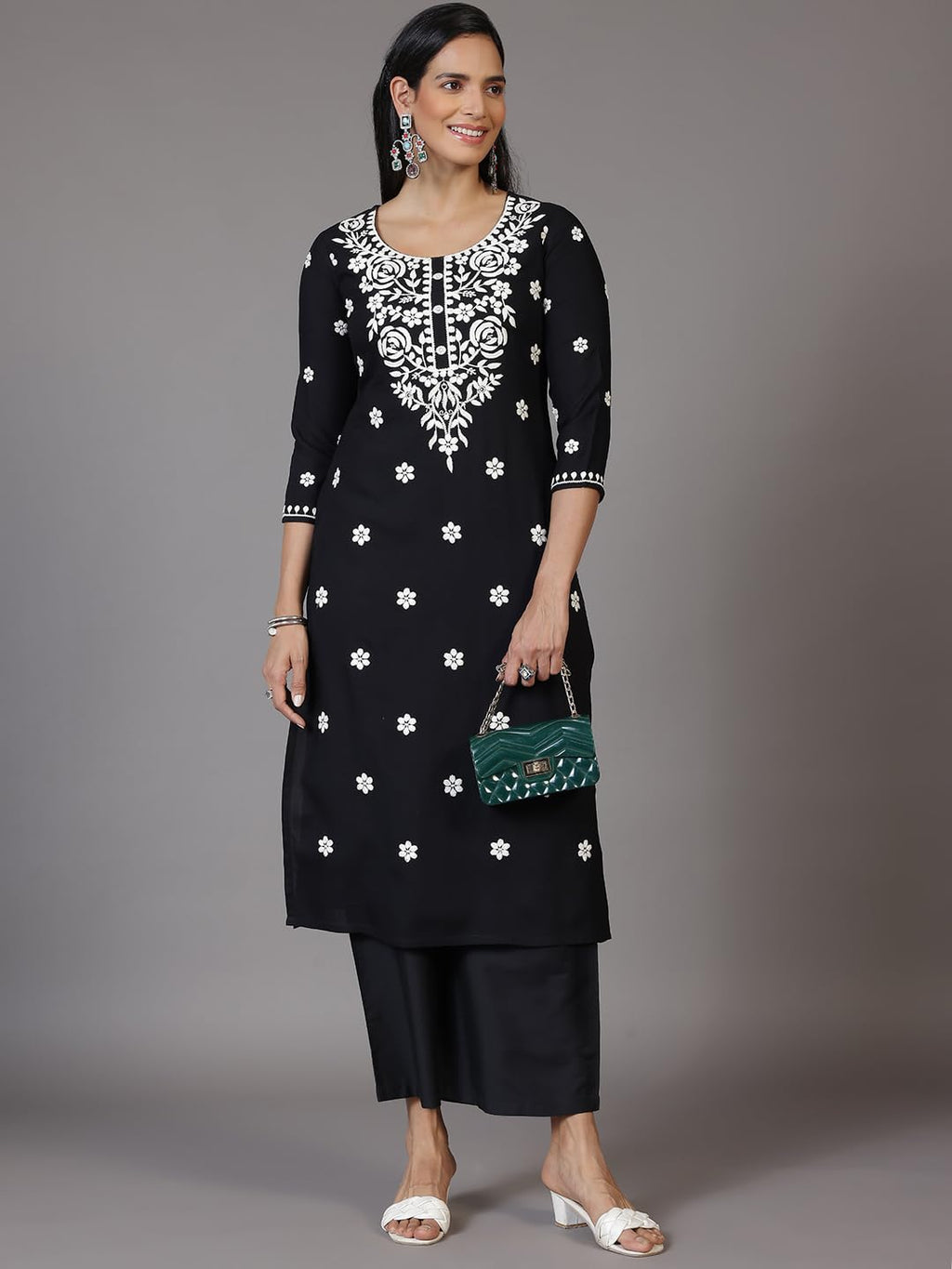Libas WomenS Viscose Rayon Embroidered Straight Kurta (37140R_Black