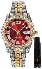 HUNRUY Hip Hop Watches for Men Iced-Out Bling Diamond Luxury Quartz Watches with Date (40mm Red)