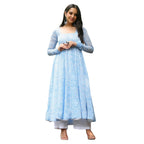 Toochki Gown For Women Wedding | One Piece Dress For Womens Long | Maxi Dresses | Ethnic Sky Blue Gowns | Anarakali Suit | Print