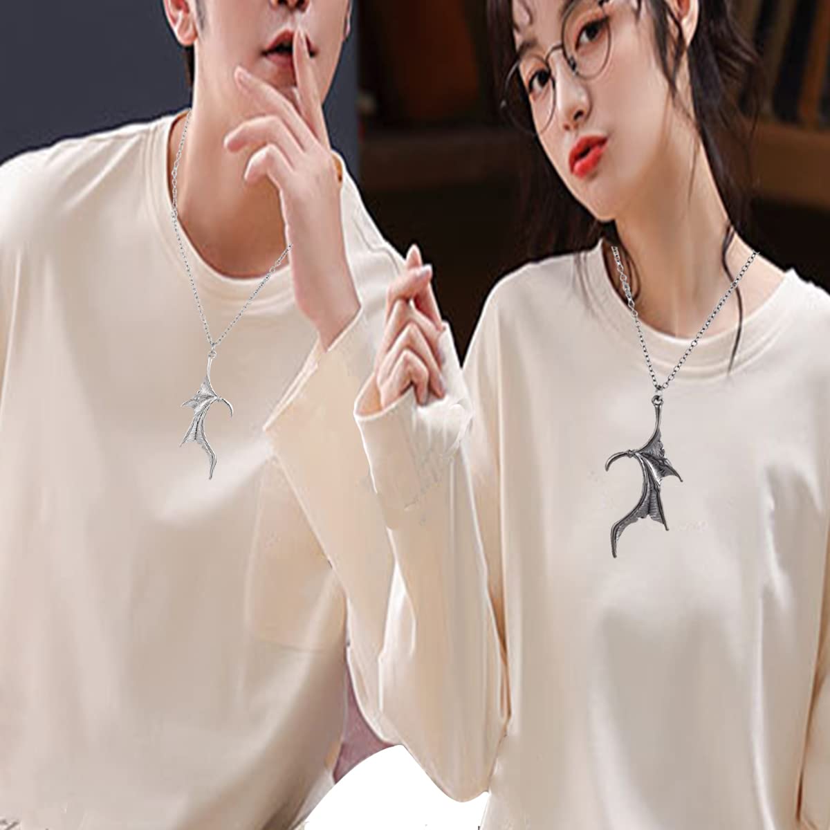 Matching Heart Necklace for Couples Best Friends BFF Necklace for 2 Dragon Demon Bat Wing Necklace for Women Men Teen Halloween