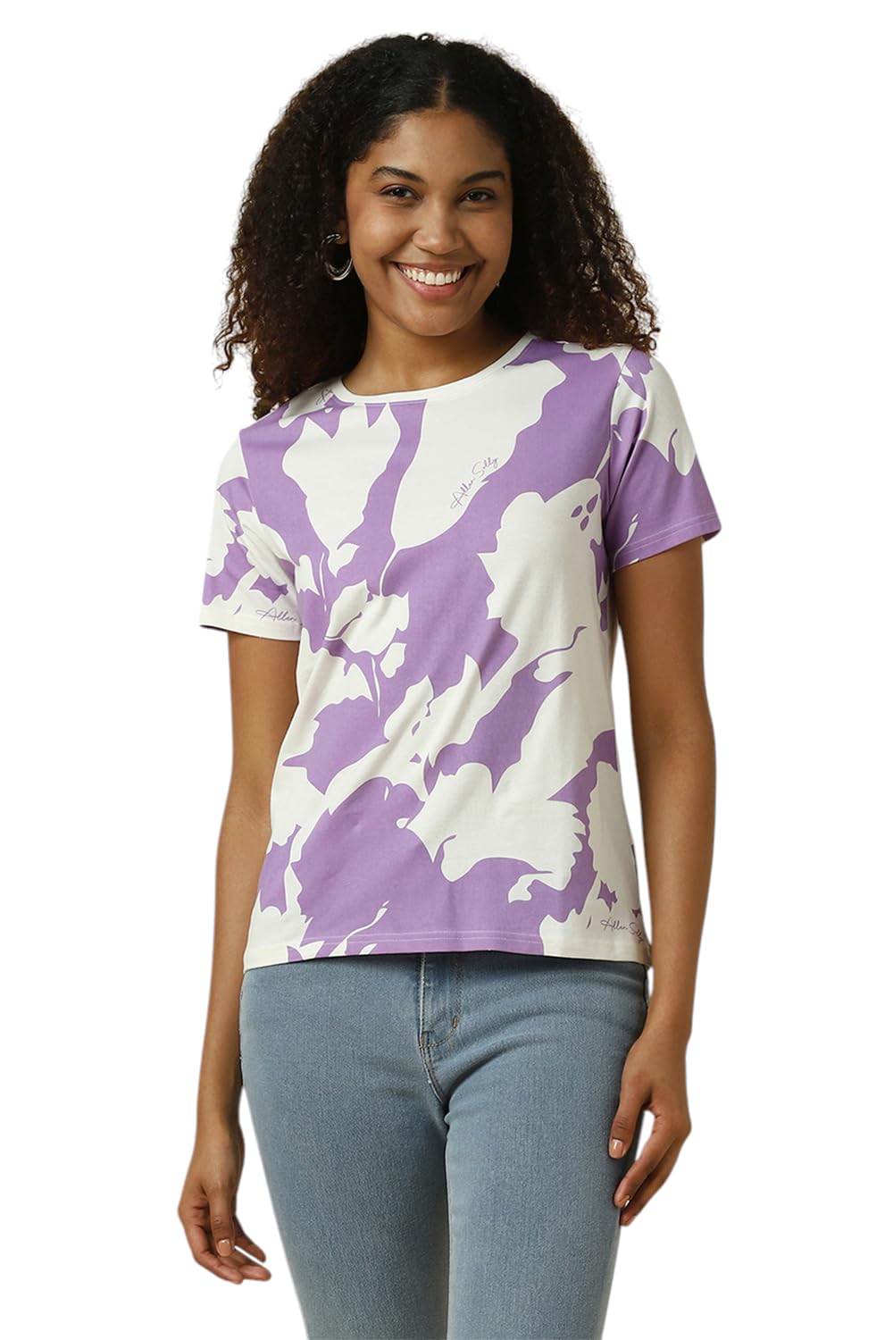 Allen Solly Women Regular Fit Printed Casual Cotton Short Sleeve T-Shirt