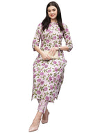 ANNI DESIGNER Womens Cotton Blend Straight Printed Kurta with Pant (Dafiya Purple_M_Purple_Medium)
