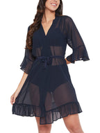 Clovia Womens Georgette Chic Basic Robe (NS1382P08_Blue_XXL)