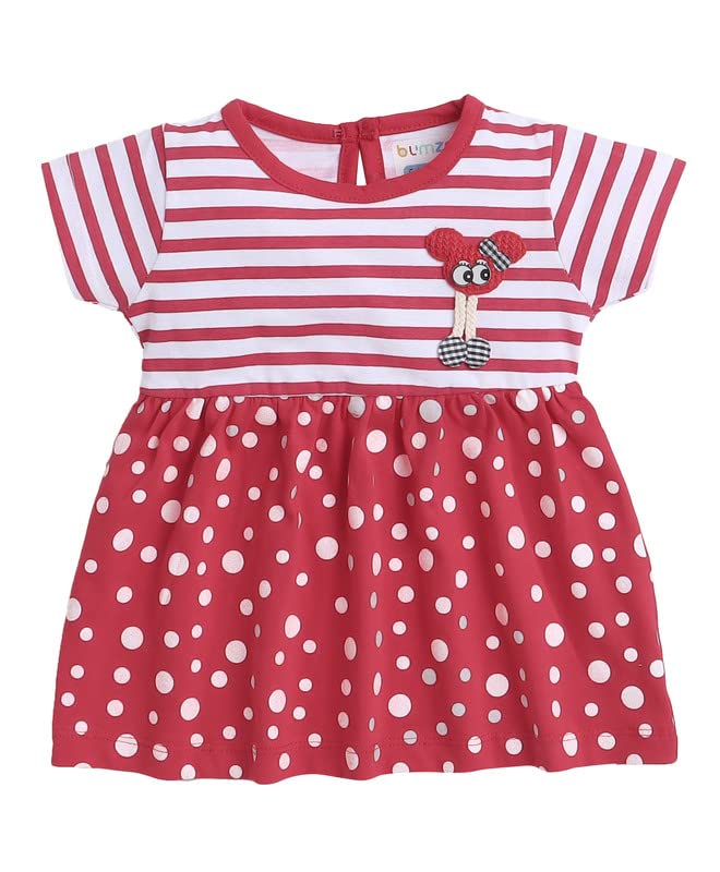 BUMZEE Red Girls Cap Sleeves Frock Age - 18-24 Months (Peb8252E-red)