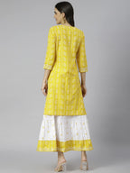 Gosriki Women'S Cotton Blend Straight Printed Kurta With Skirt (Mausam_New-Go)