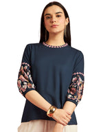 rytras Womens Embroidered Regular Top(Blue,XXL)