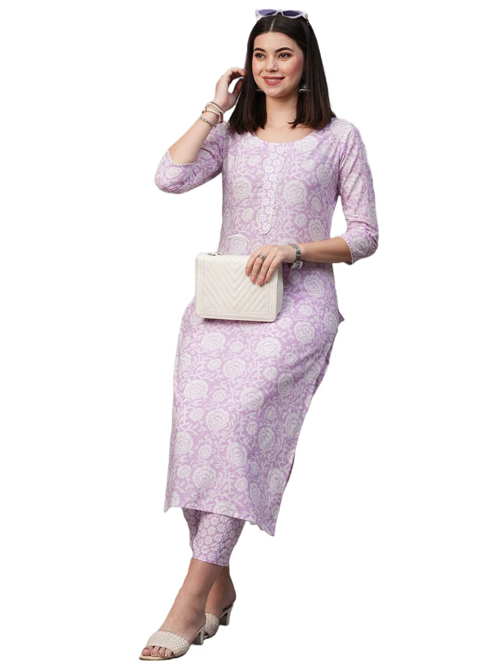 ANNI DESIGNER Womens Cotton Blend Printed Straight Kurta with Pant (Mukh Purple_XXL_Purple_XX-Large)