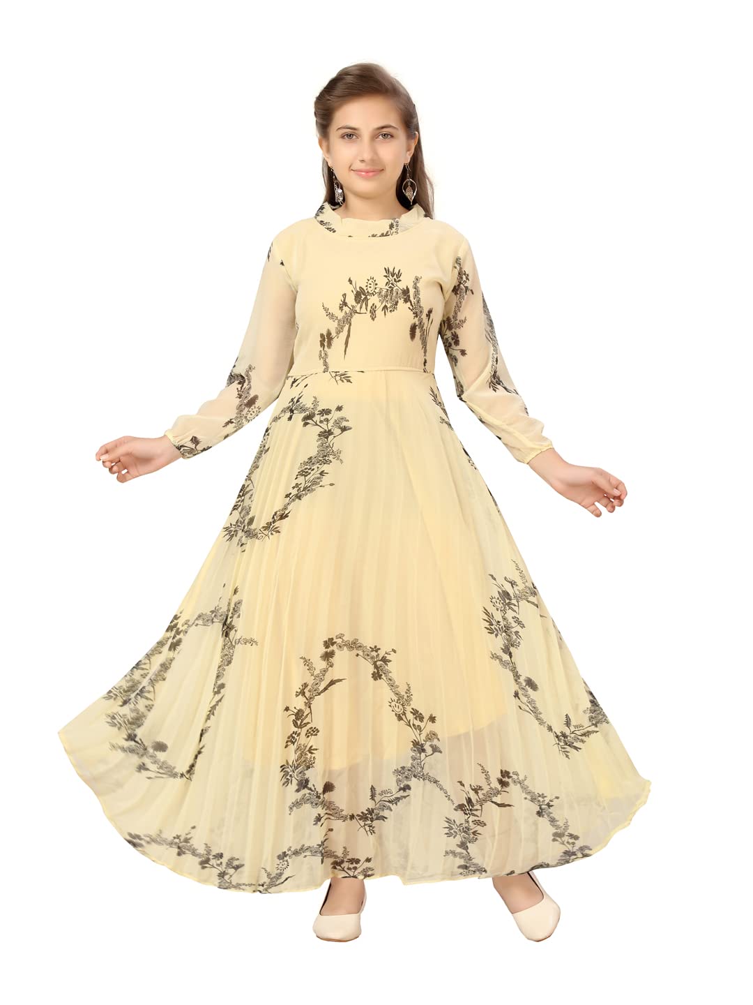 Aarika Girls Georgette A-Line Floor Length Dress (MD-A-22510_Lemon_38)