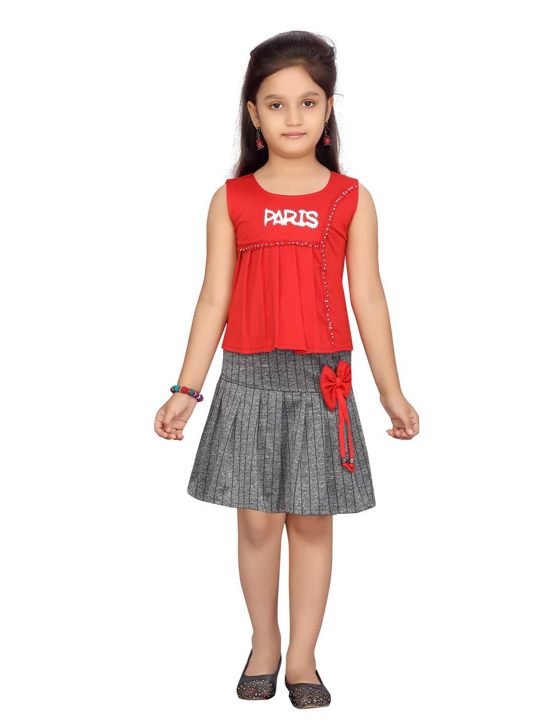 Aarika Girls Cotton Blend Skirt Top Suit-Dress Set (DR-1612_Red_24)