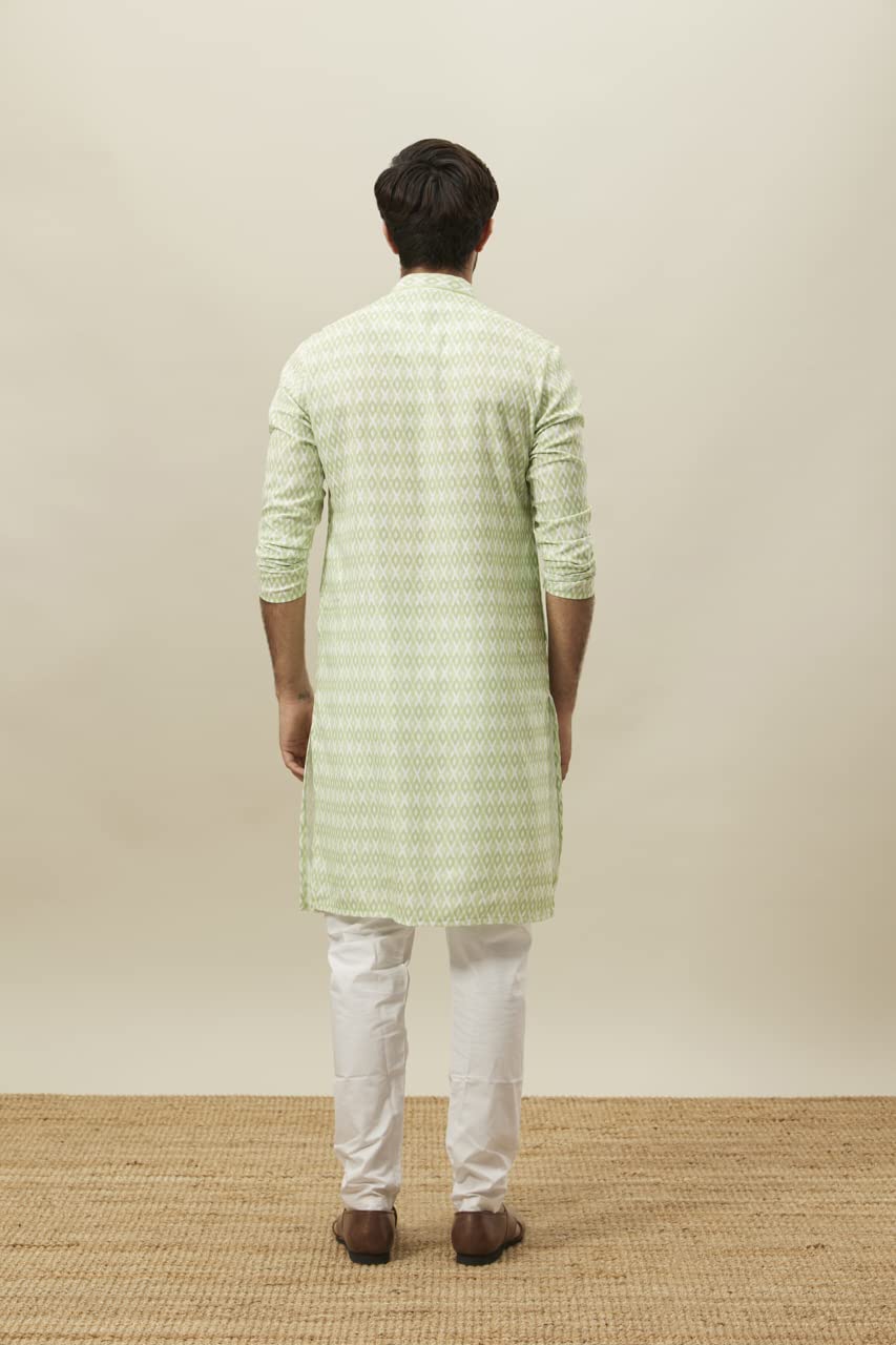 Manyavar Green Blended Viscose Self Design Full Sleeves Kurta